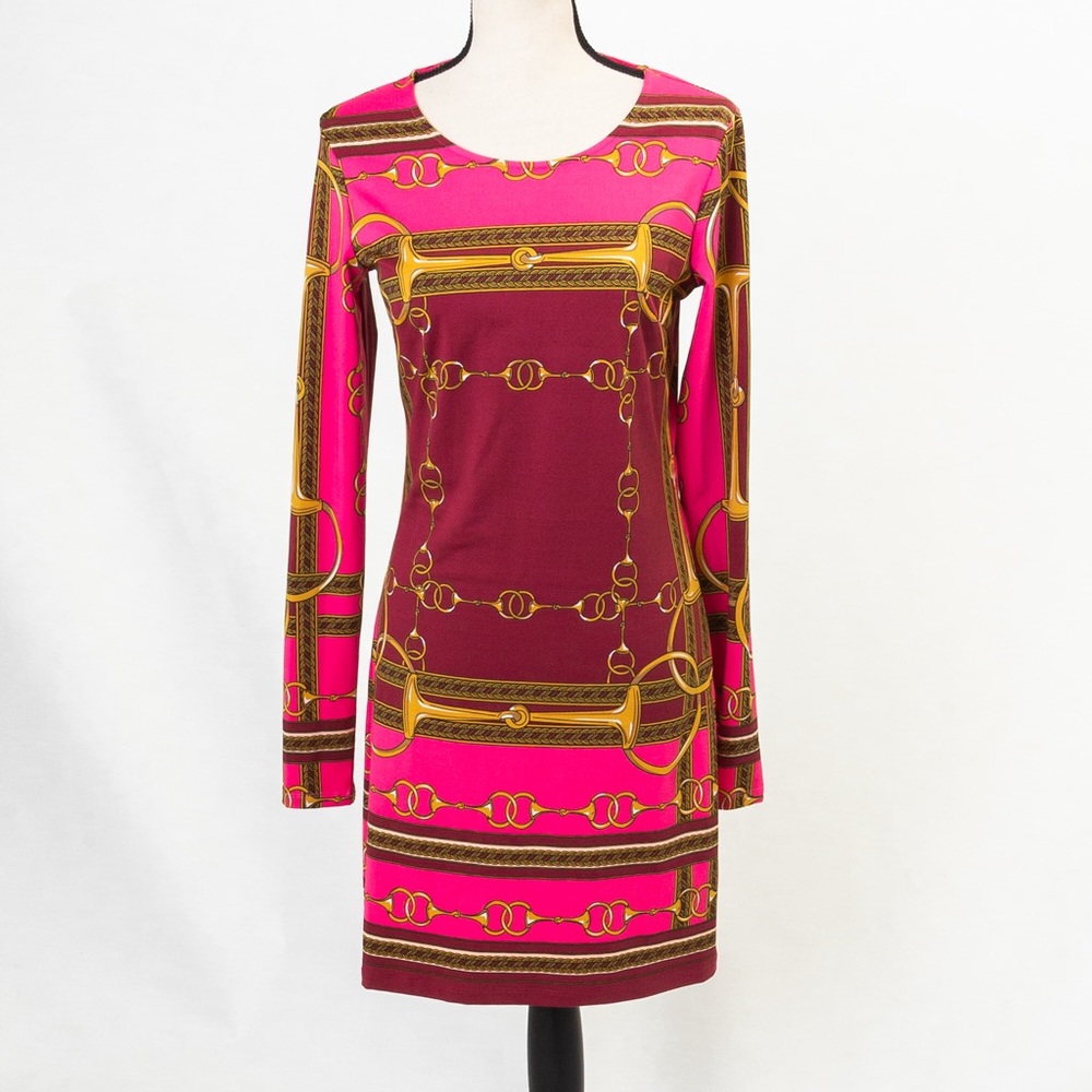 Retro colorful patterned long sleeve dress 6 JB by Julie Brown
